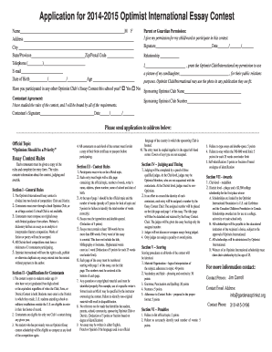 2014-2015 Optimist International Essay Contest Application