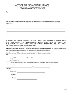 Seven Day Notice to Cure