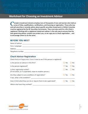 Worksheet for Choosing an Investment Advisor