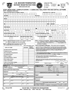 US Soccer Referee Registration Form