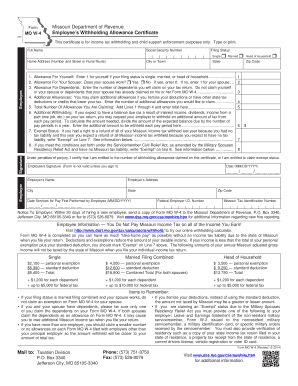 Missouri Employee Withholding Allowance Certificate