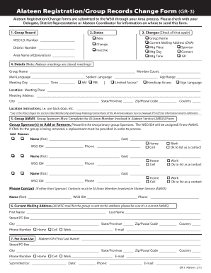 Alateen Registration/Group Records Change Form