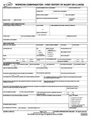 Workers Compensation First Report of Injury or Illness