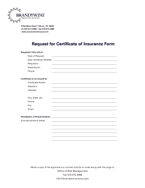 Request for Certificate of Insurance Form