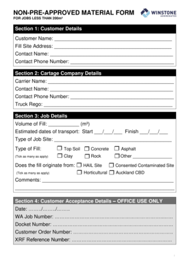 Non-Pre-Approved Material Form