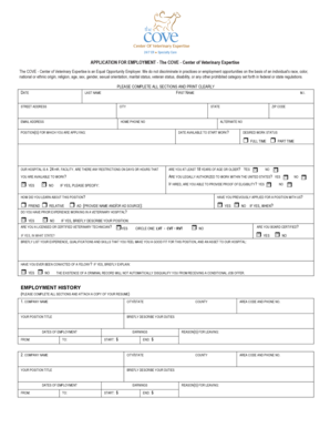 The Cove Employment Application