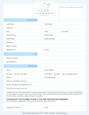 Veterinary Client Information Form