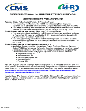 Medicare EHR Incentive Program Hardship Exception Application