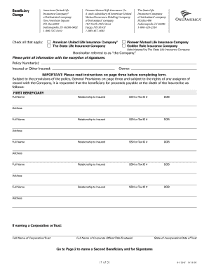 Change of Beneficiary Form