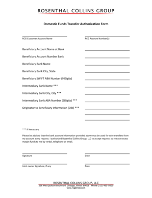 Domestic Funds Transfer Authorization Form