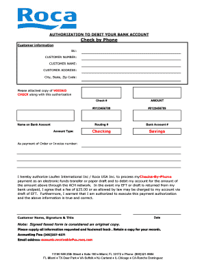 Authorization to Debit Bank Account