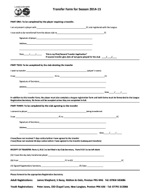 Transfer Form for Football Club Players