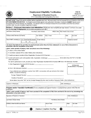 USCIS Form I-9 Employment Eligibility Verification