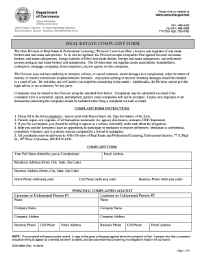 Ohio Real Estate Complaint Form