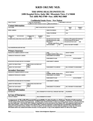 New Patient Intake Form for Spine Health