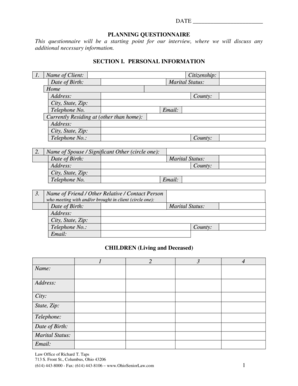 Planning Questionnaire