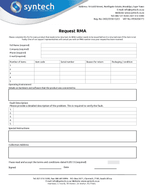 Syntech Return Material Authorization Form