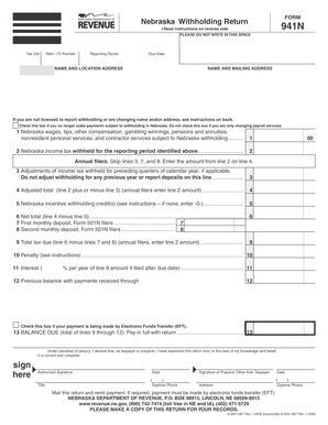 Nebraska Withholding Return Form 941N