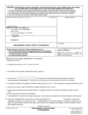 California Prejudgment Claim of Right to Possession