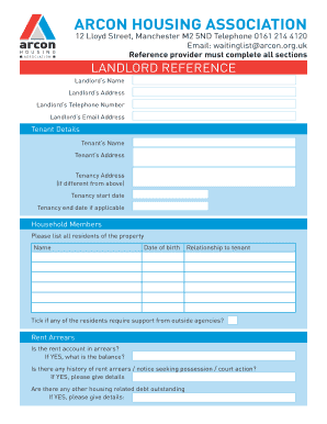 Previous landlord reference form - Landlord Reference Form - Arcon Housing Association Ltd