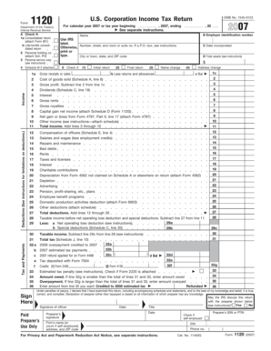 US Corporation Income Tax Return Form 1120
