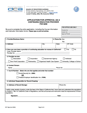 California Continuing Education Provider Application