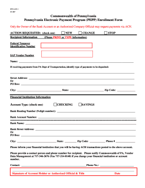 Pennsylvania Electronic Payment Program Enrollment Form