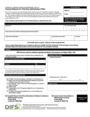 Michigan Third Party Administrator Financial Statement