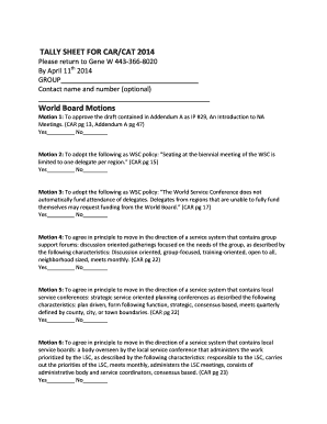 Narcotics Anonymous Tally Sheet