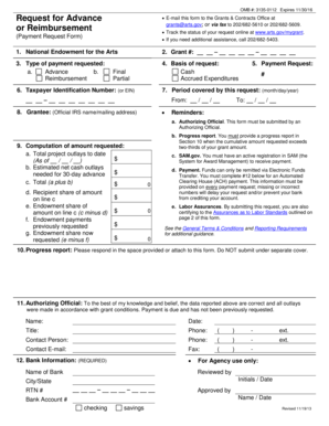 National Endowment for the Arts Payment Request Form
