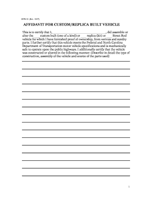Affidavit for Custom/Replica Built Vehicle