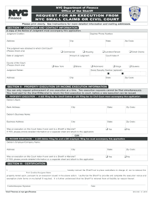 Request for Execution from NYC Small Claims or Civil Court