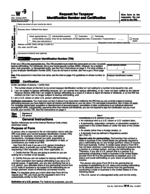 Form W-9 Request for Taxpayer Identification Number and Certification