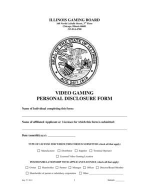 Illinois Video Gaming Personal Disclosure Form