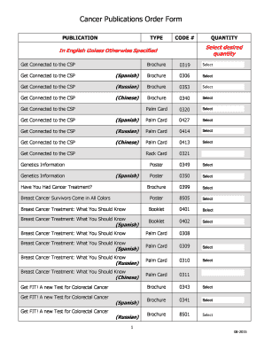Cancer Publications Order Form