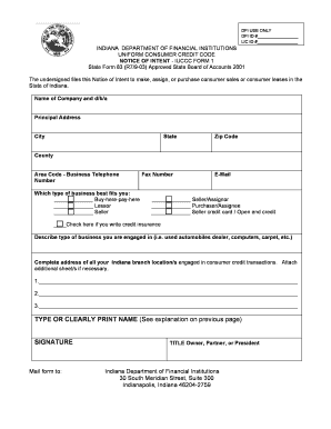 Indiana Uniform Consumer Credit Code Notice of Intent