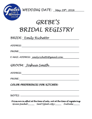Bridal Registry Form