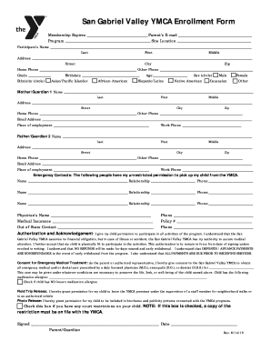 San Gabriel Valley YMCA Enrollment Form
