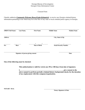 Georgia Criminal History Consent Form