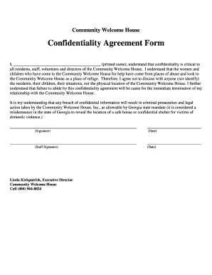 Confidentiality Agreement Form - Domestic Violence ...