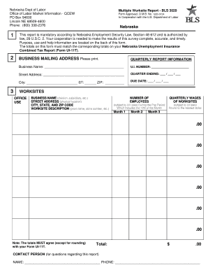 Nebraska Multiple Worksite Report BLS 3020
