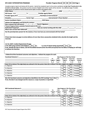 NYC Early Intervention Program Progress Note