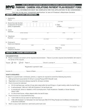 New York City Parking Camera Violations Payment Plan Request Form