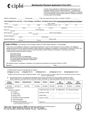 Canadian Institute of Public Health Inspectors Membership Renewal Application