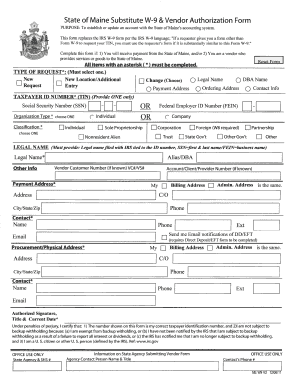 State of Maine Substitute W-9 Form