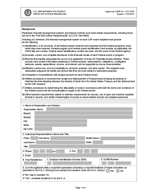 Office of Justice Programs Financial Management Form