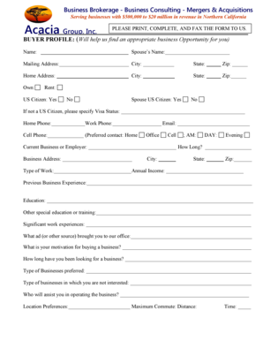 Business Opportunity Profile Form