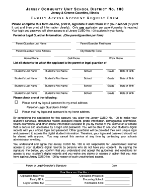 Jersey CUSD No. 100 Family Access Account Request Form