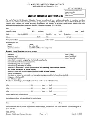 LAUSD Student Residency Questionnaire