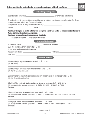 Información del estudiante proporcionada por el Padre o Tutor SI